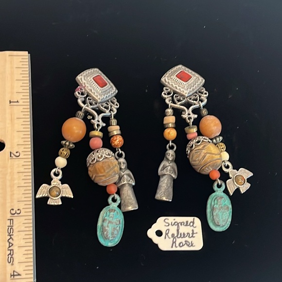 Vintage Robert Rose Signed Native American Earrings. Detailed unique Clip-on - Picture 6 of 13